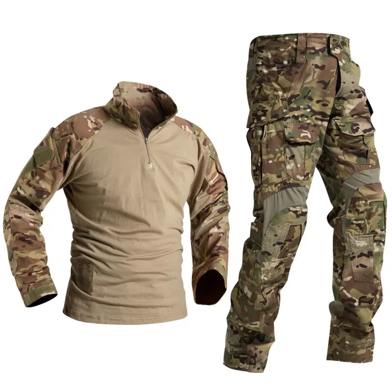 Men's Camo Cargo Pants & Hiking Shirt Set – Cotton Blend, 10 Colors, Sizes S–XXXL