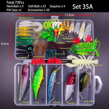 Mixed Fishing Lure Kit – Soft & Hard Baits, Minnow, VIB, Jig, Spoon, 13–182 Pieces