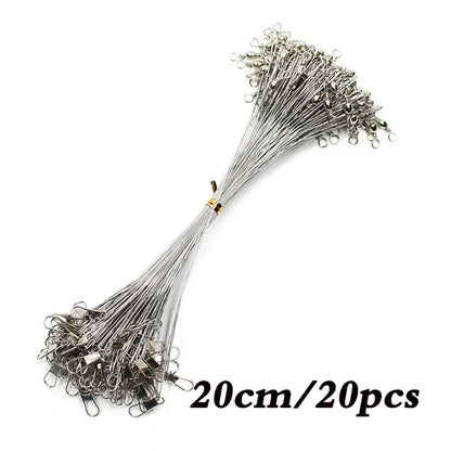 Anti Bite Steel Fishing Line Steel Wire Leader With Swivel Fishing ,  Leash Fishing Wire 15cm 20cm  30cm
