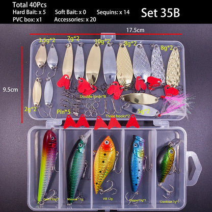 Mixed Fishing Lure Kit – Soft & Hard Baits, Minnow, VIB, Jig, Spoon, 13–182 Pieces