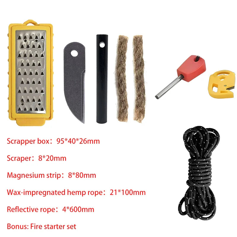 NEW Outdoor Camping Flint Set Fire Equipment Wilderness Survival EDC Tool Pack Pal Tinder Maker with Fire Starter