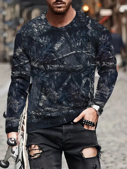 Men's 3D Tree Camo Long Sleeve T-Shirt – Oversized Outdoor Tee