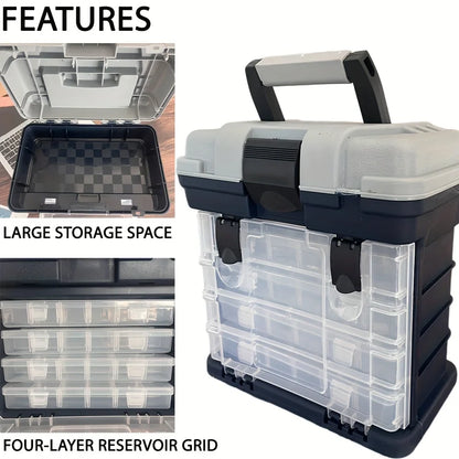 Four-Layer Fishing Tackle Box – Grey Plastic Bait & Accessory Storage