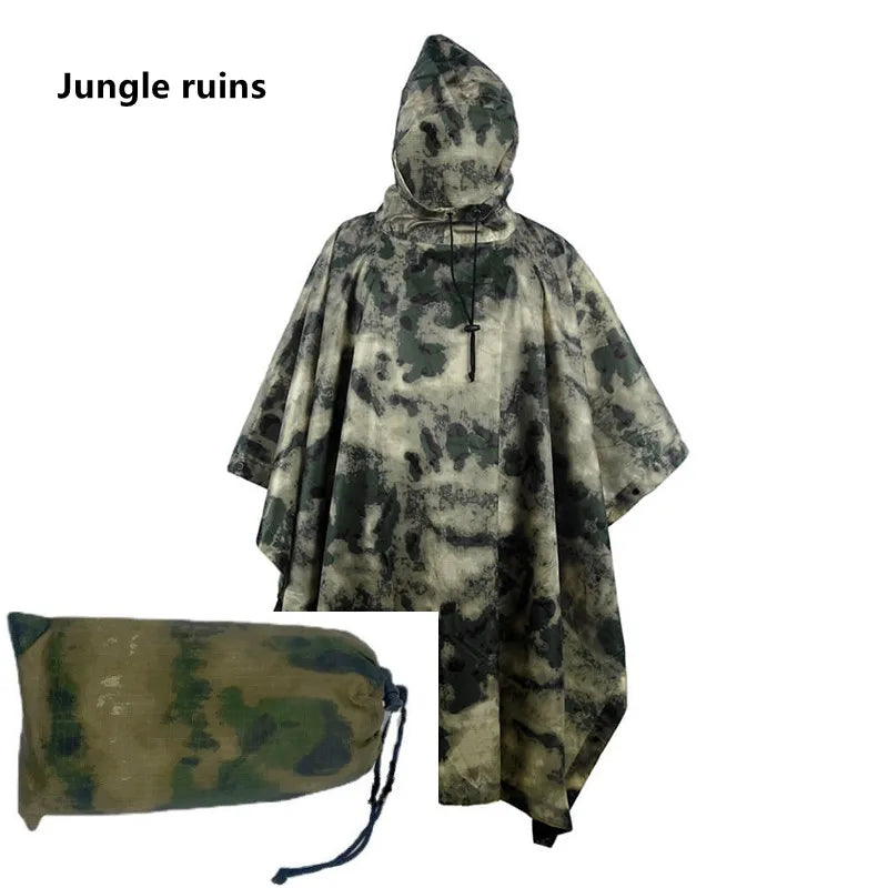 Camouflage Waterproof Poncho – Multifunctional Rain Cover for Camping & Hunting