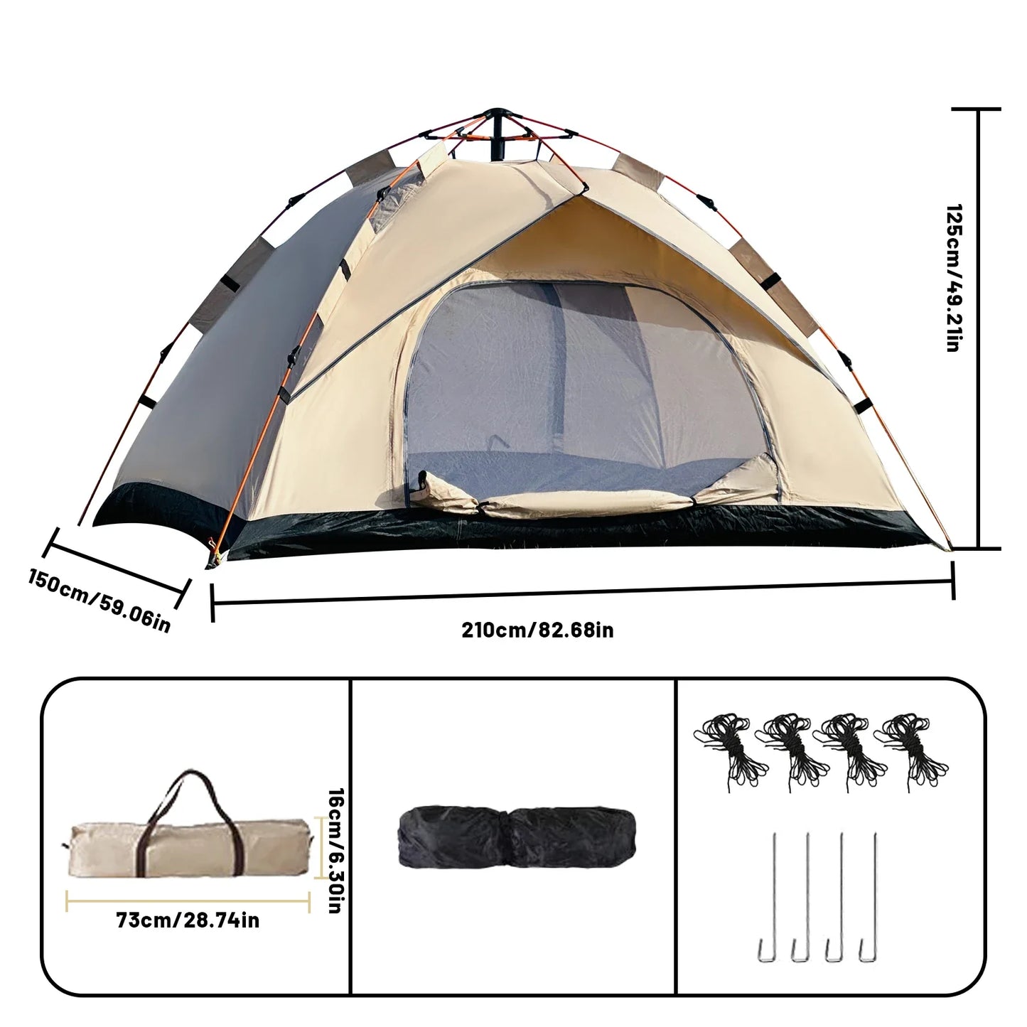 Instant Golden Pop-Up Tent – Portable 3-4 Person Sun & Rain Shelter for Beach & Camping