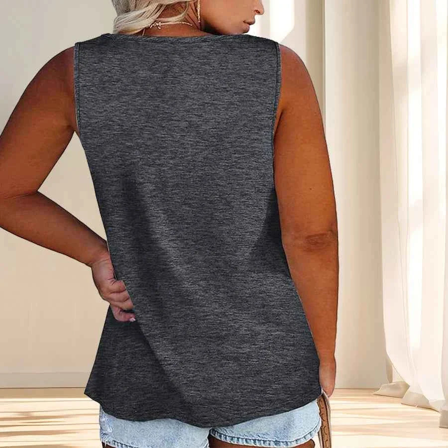 Women'S Plus Size Casual Tank Top with Button Detail - Sleeveless, Solid Color, Stretchy Fabric, Crew Neck, Oversized Fit for Su