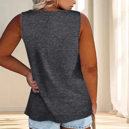 Women'S Plus Size Casual Tank Top with Button Detail - Sleeveless, Solid Color, Stretchy Fabric, Crew Neck, Oversized Fit for Su