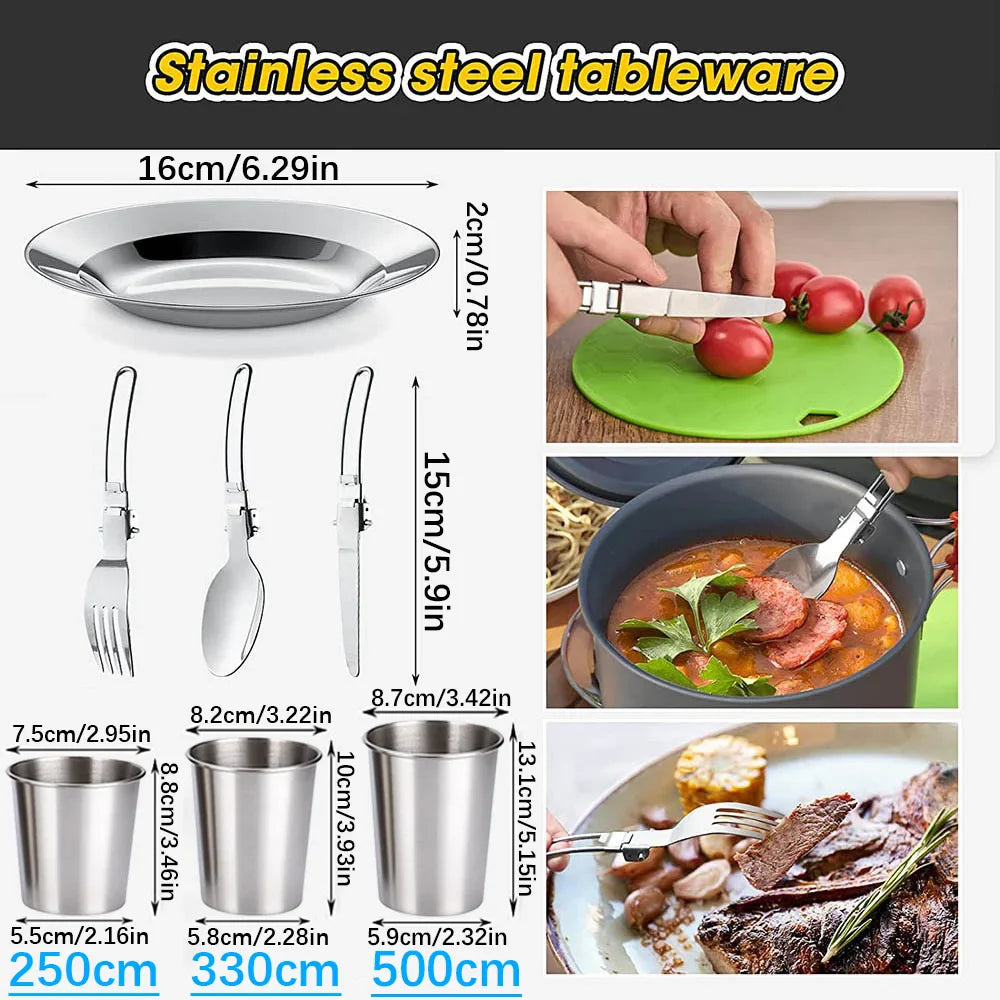 Camping Cookware Set – Anodized Aluminum, Nonstick, Foldable, Lightweight Travel Tableware