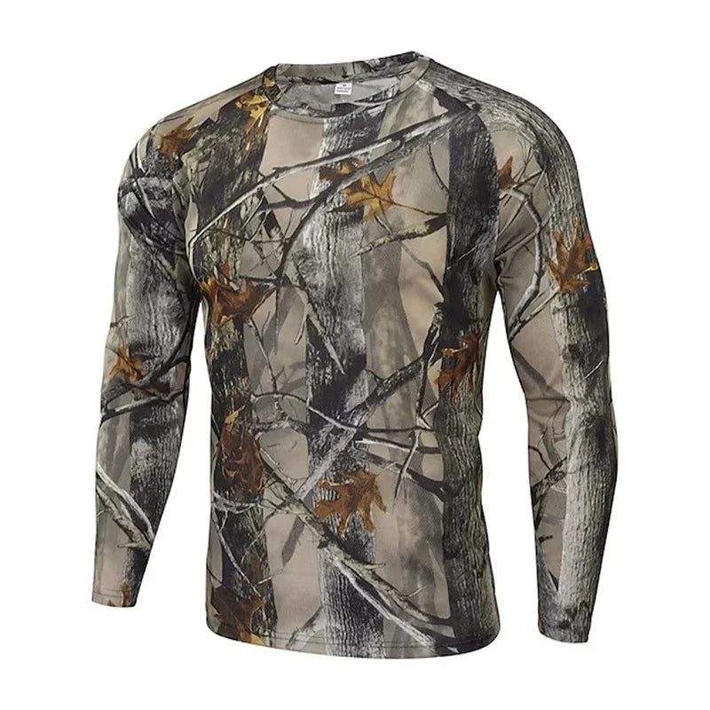 Men's 3D Camo Print Long Sleeve T-Shirt – Casual Hunting Pattern Loose Tee
