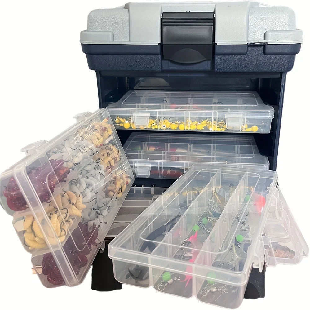 Four-Layer Fishing Tackle Box – Grey Plastic Bait & Accessory Storage
