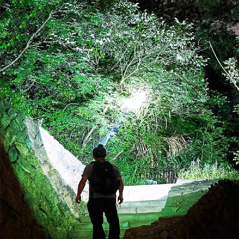 High-Power LED Headlamp with IR Sensor – Rechargeable, 5000m Beam for Fishing & Camping