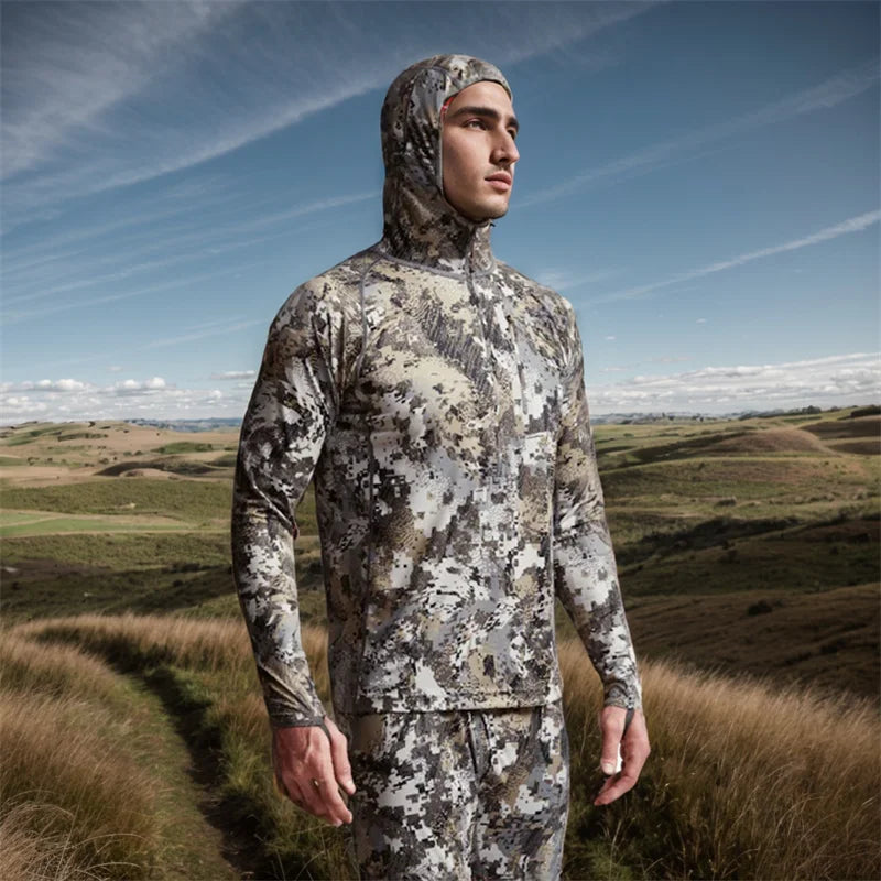Camo Hunting Hoodie with Face Mask – Lightweight Pullover for Fishing & Outdoor Use