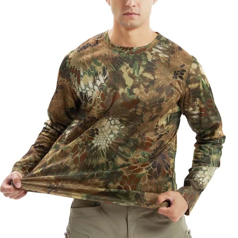 Men's Long Sleeve Camo Hunting Shirt – Anti-Sweat Breathable Sun-Protective Top