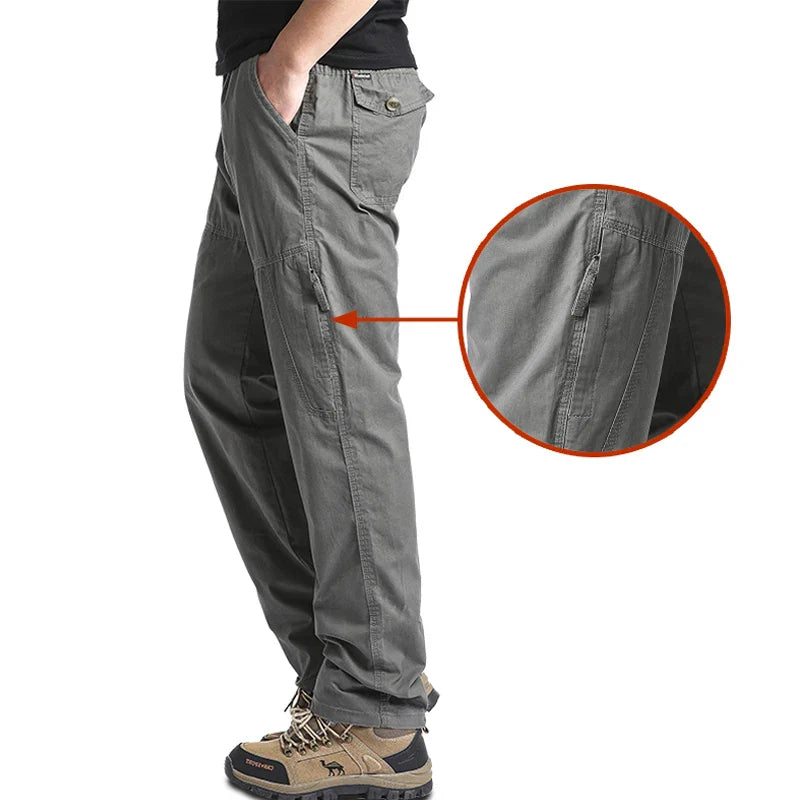 High Quality Men's Cotton Cargo Pants Casual Multiple Pocket Tacitcal Pants Spring Autumn Outdoor Camping Hiking Work Pants