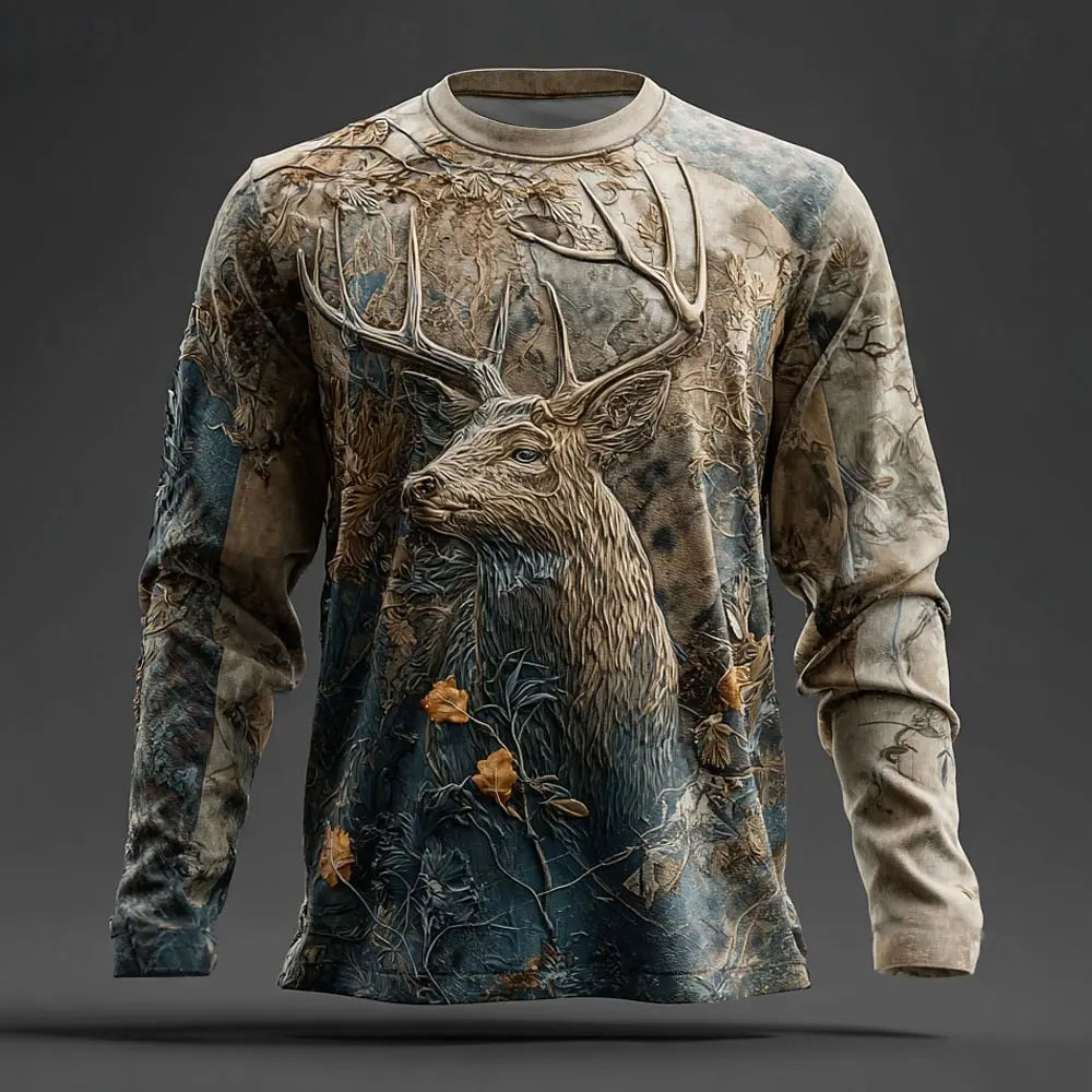 Men's Camo Deer Print Long Sleeve Shirt – Hunting & Outdoor Graphic Tee