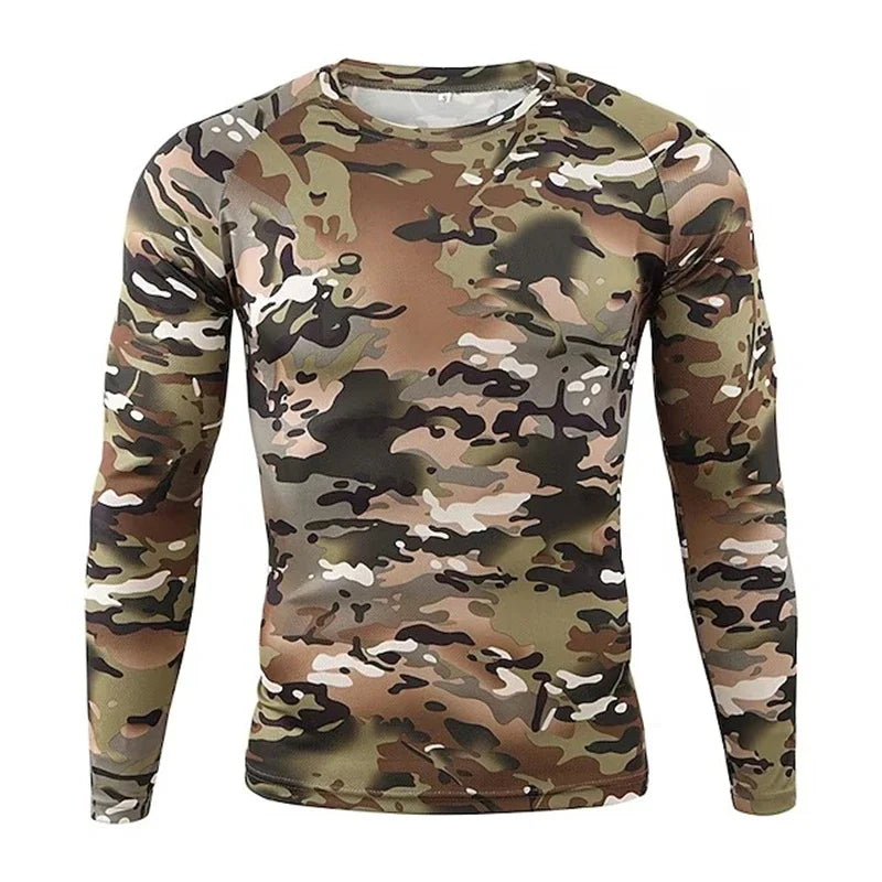 Men's 3D Camo Print Long Sleeve T-Shirt – Casual Hunting Pattern Loose Tee