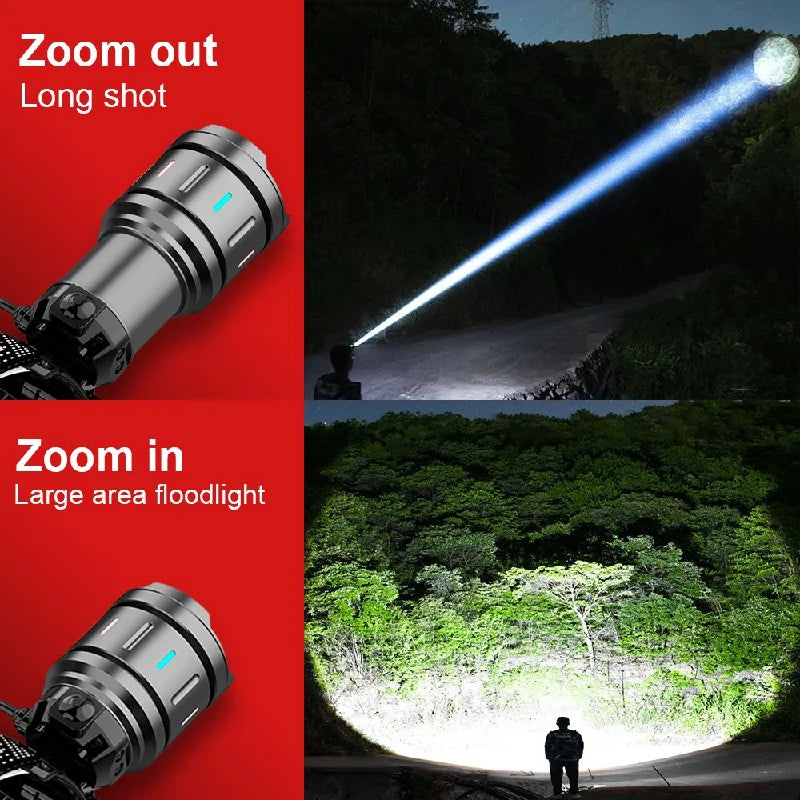High-Power LED Headlamp with IR Sensor – Rechargeable, 5000m Beam for Fishing & Camping