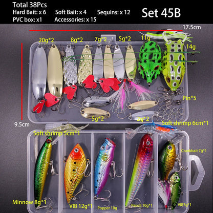 Mixed Fishing Lure Kit – Soft & Hard Baits, Minnow, VIB, Jig, Spoon, 13–182 Pieces