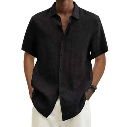 Cotton Linen Hot Sale Men's Short-Sleeved Shirts Summer Solid Color Turn-down collar Casual Beach Style Plus Size tops