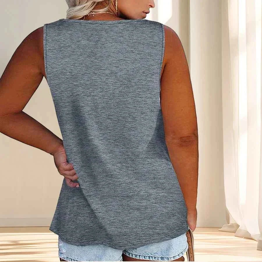 Women'S Plus Size Casual Tank Top with Button Detail - Sleeveless, Solid Color, Stretchy Fabric, Crew Neck, Oversized Fit for Su