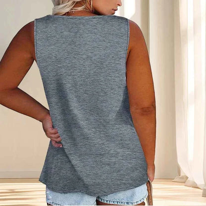 Women'S Plus Size Casual Tank Top with Button Detail - Sleeveless, Solid Color, Stretchy Fabric, Crew Neck, Oversized Fit for Su