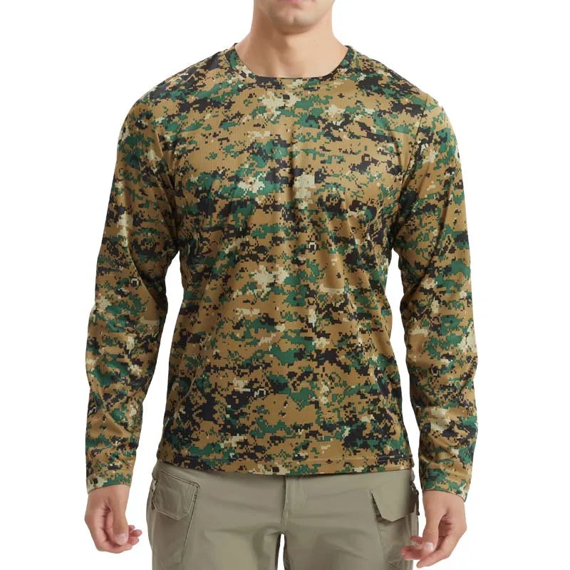 Men's Long Sleeve Camo Hunting Shirt – Anti-Sweat Breathable Sun-Protective Top