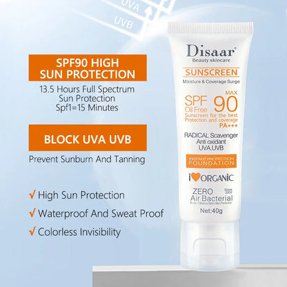 SPF 90+ Waterproof Sunscreen – UV Sun Cream for Face & Body, Outdoor & Seaside Protection