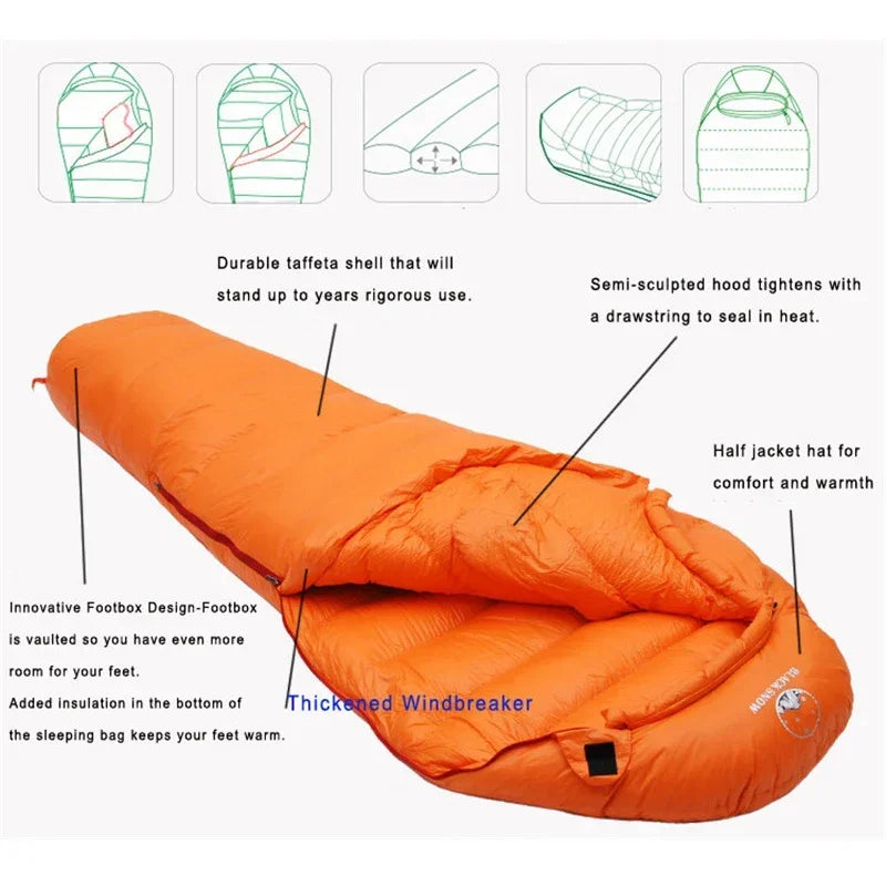 White Goose Down Mummy Sleeping Bag – 800 Fill Power, 4 Warmth Levels, Camping & Travel