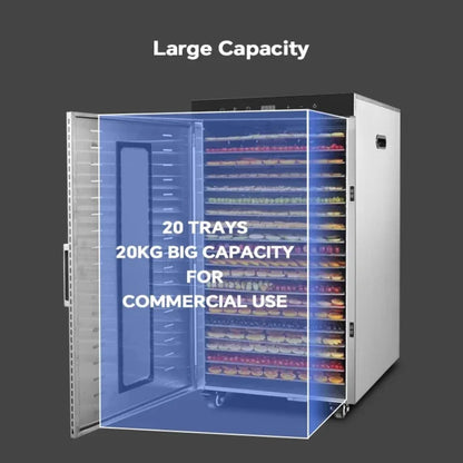 2000W Commercial Food Dehydrator 20 Trays Stainless Steel Jerky Maker 110V 220V Meat Fruit Dryer Machine 30-90℃ Pet Treat