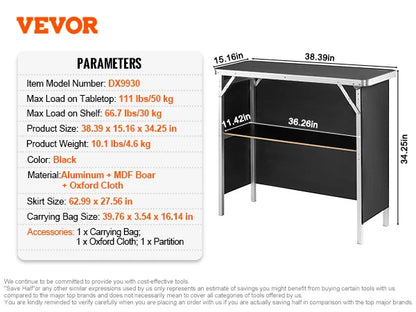 Folding Portable Bar Table – Aluminum & MDF with Oxford Cloth Cover, 2 Sizes