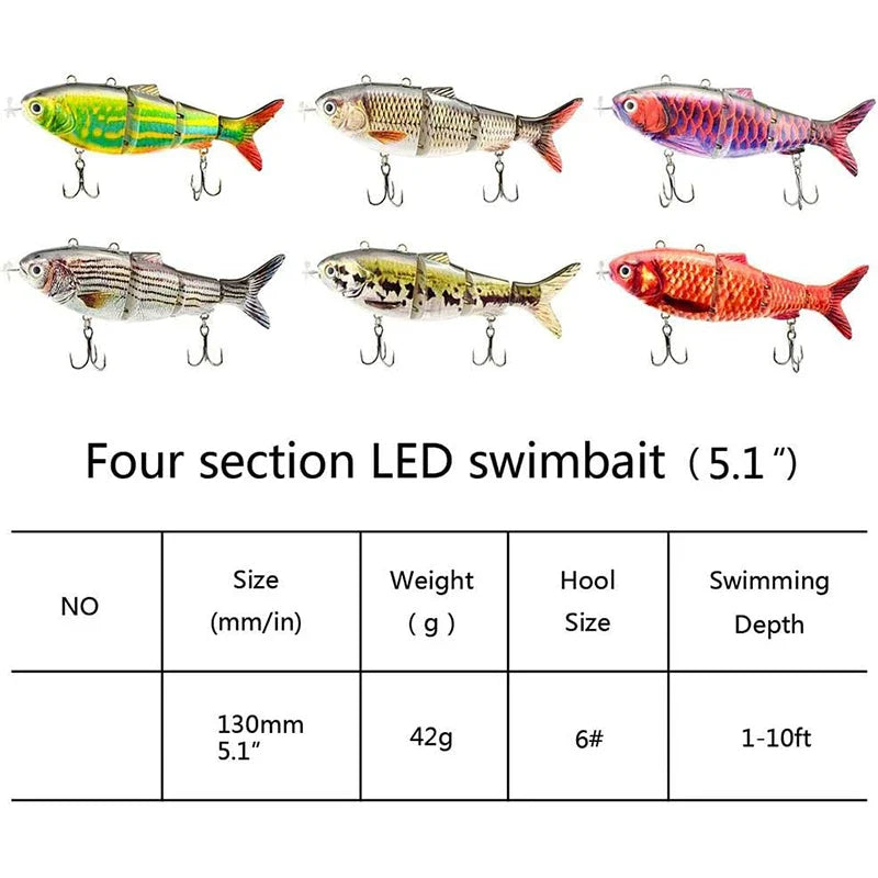 USB Rechargeable Electric Robotic Fishing Lure – 4-Segment Auto Swimbait, 90mm & 130mm