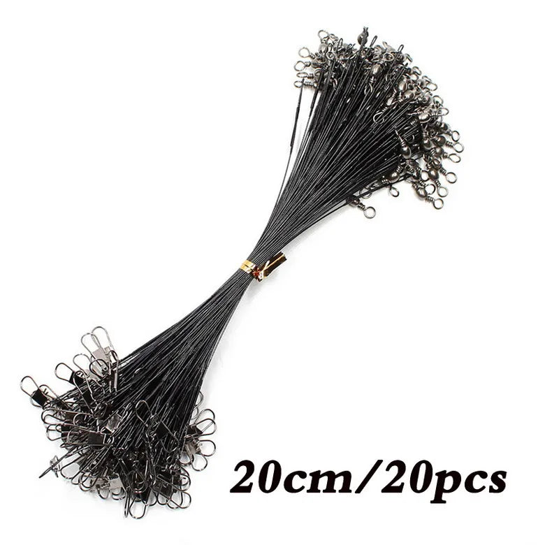 Anti Bite Steel Fishing Line Steel Wire Leader With Swivel Fishing ,  Leash Fishing Wire 15cm 20cm  30cm