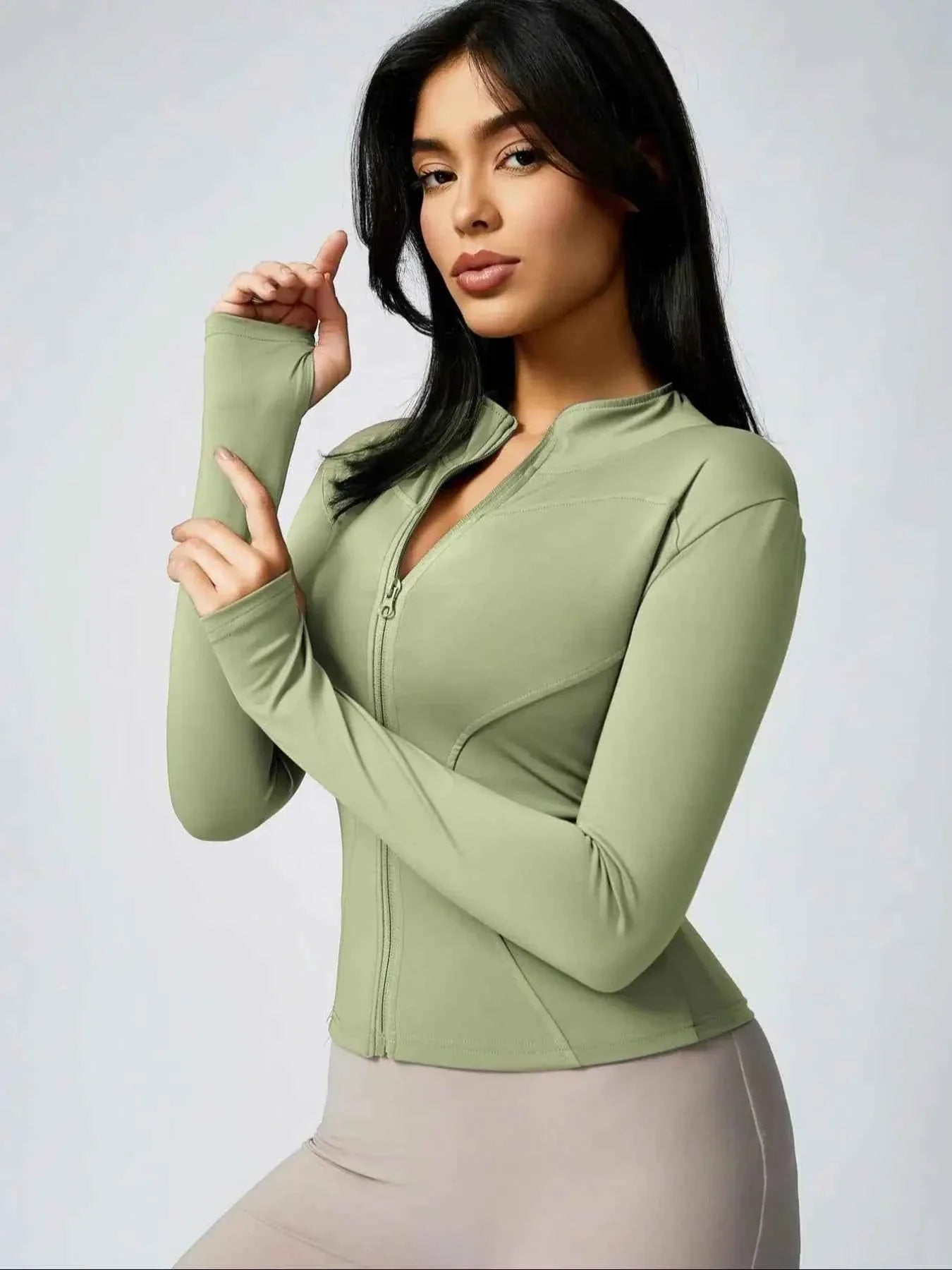 Fitfemme Women's Slim Fit Full - Zip Long - Sleeve Quick - Dry Breathable Athletic Workout Jacket
