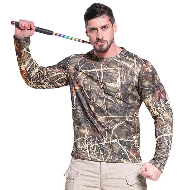 Men's Long Sleeve Camo Hunting Shirt – Anti-Sweat Breathable Sun-Protective Top