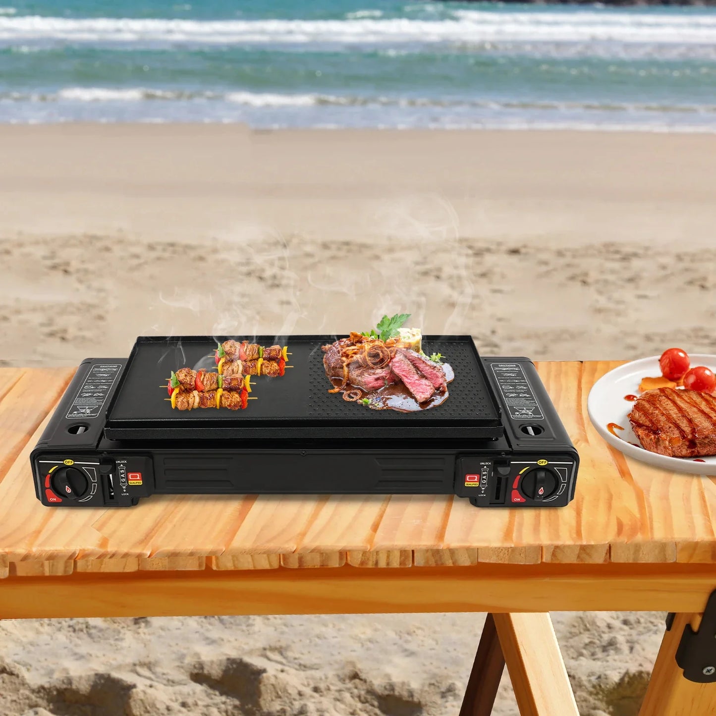 2500W Portable Camping Stove 2 Burners Camping Stove with Baking Tray&Portable Case use  Butane or LPG Home Application Outdoor