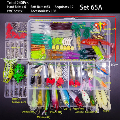 Mixed Fishing Lure Kit – Soft & Hard Baits, Minnow, VIB, Jig, Spoon, 13–182 Pieces