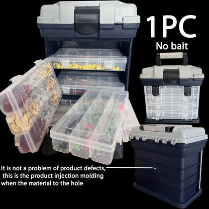 Four-Layer Fishing Tackle Box – Grey Plastic Bait & Accessory Storage