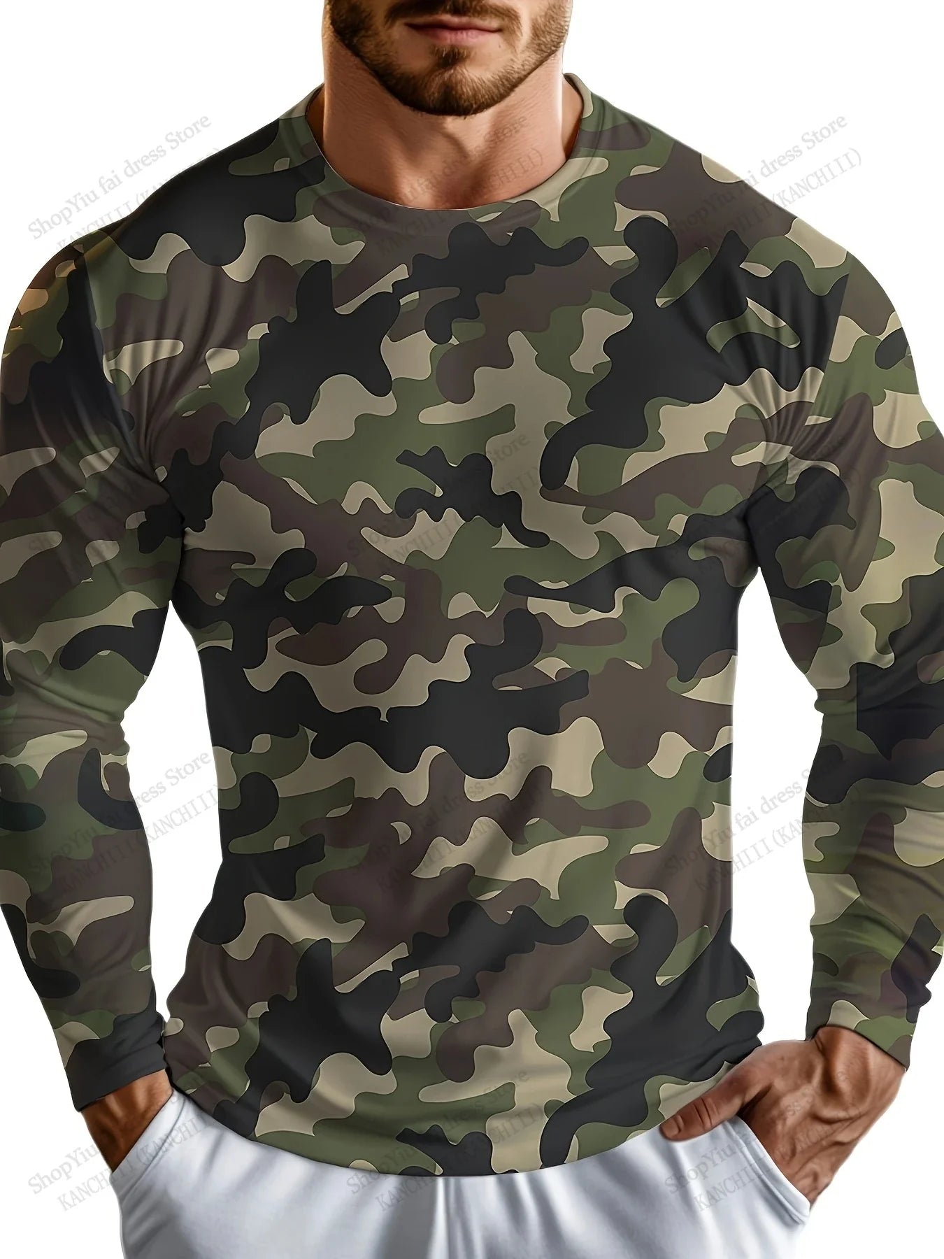 Men's 3D Tree Camo Long Sleeve T-Shirt – Oversized Outdoor Tee