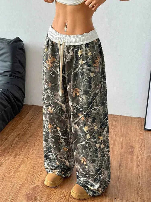 Y2K Oversized Hip Hop Baggy Pants Fashion Women Drawstring Pocket Branch Camouflage Wide Leg Pant Casual Sweatpants Cargo Trouser