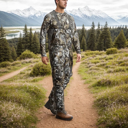 Men's Insulated Waterproof Hunting Bib Overalls – Silent Camo Fabric, 3-in-1 Softshell