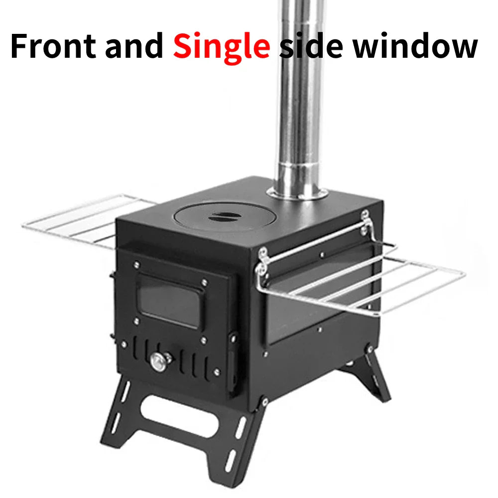 Tomshoo Outdoor Camping Wood-burning Stove Wood Burner Stainless Steel Foldable Tent Heater w Tent Fire Window Patio Fireplace