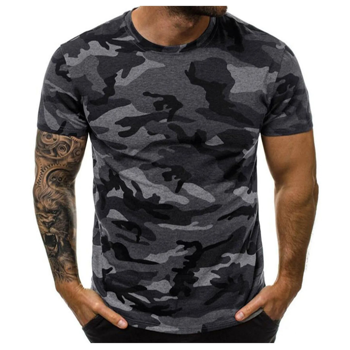 Men's Camouflage T-Shirt – Short Sleeve, Round Neck, Polyester, 4 Colors, XL-5XL