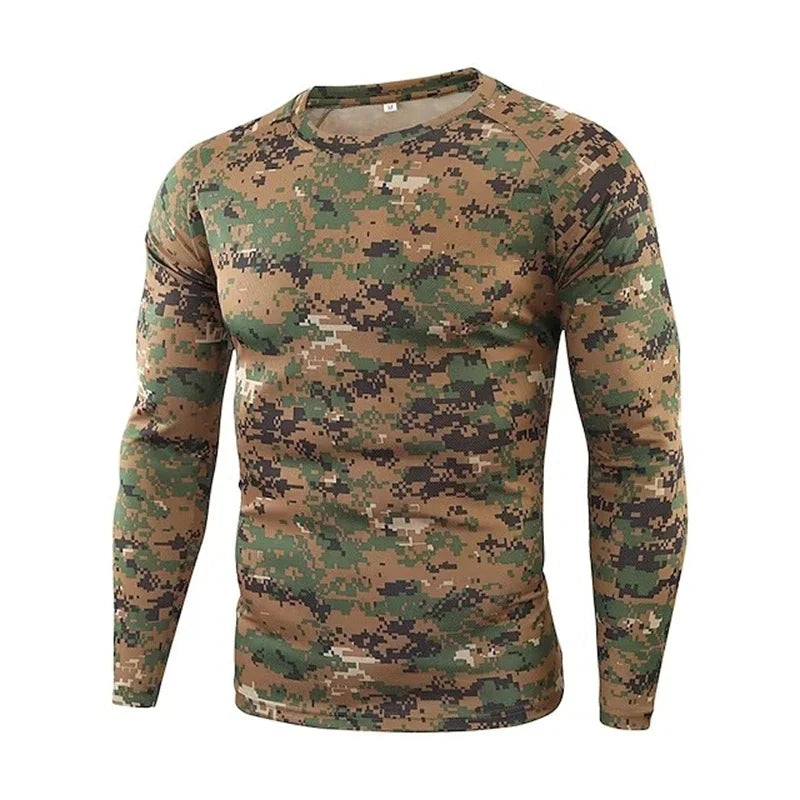 Men's 3D Camo Print Long Sleeve T-Shirt – Casual Hunting Pattern Loose Tee
