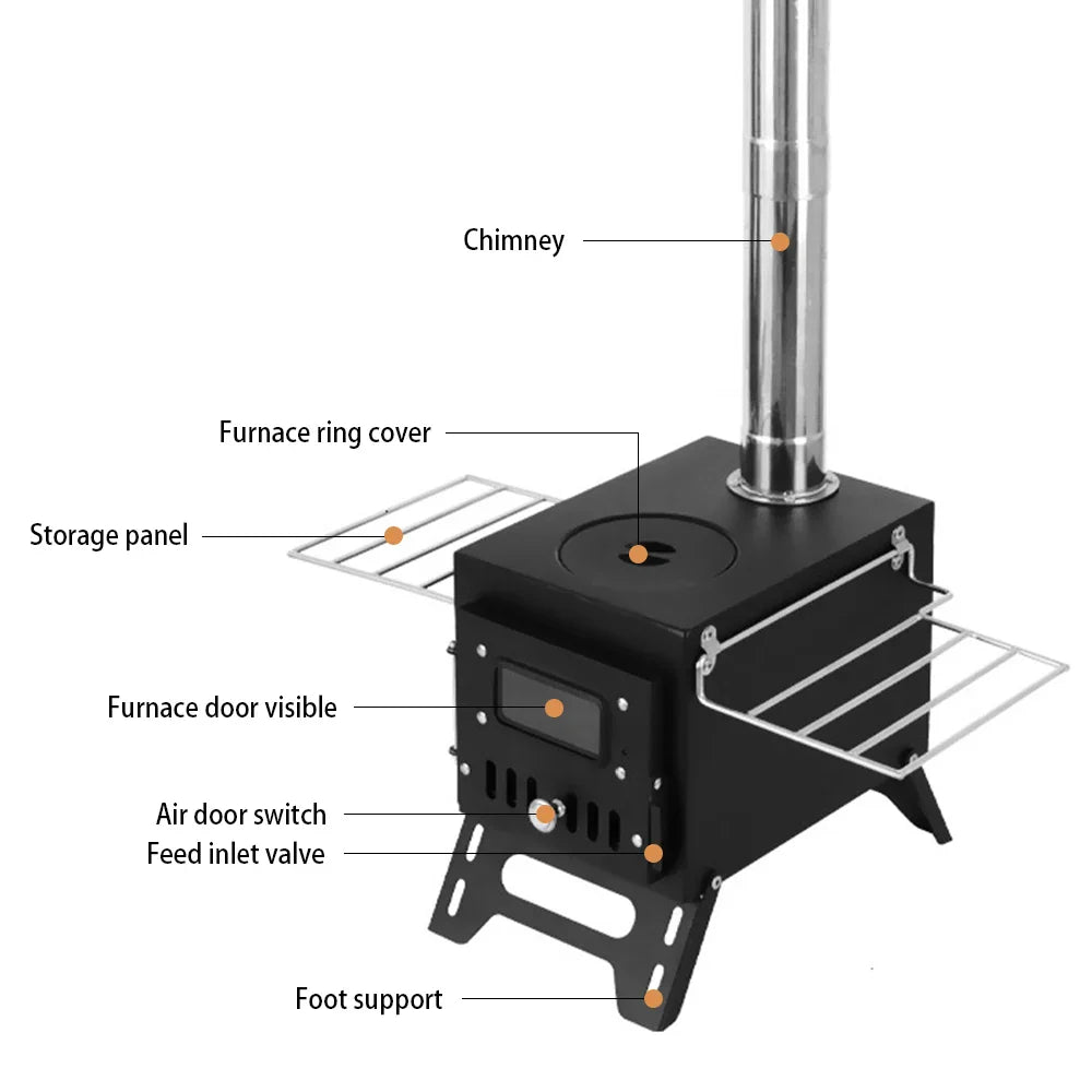 Tomshoo Outdoor Camping Wood-burning Stove Wood Burner Stainless Steel Foldable Tent Heater w Tent Fire Window Patio Fireplace