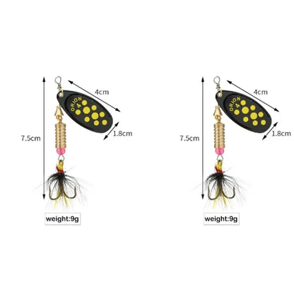 Metal Rotating Spinner Fishing Lure – Spoon Sequins Wobbler with Feather Hooks 3.5g/4.5g/7g/9g/12g