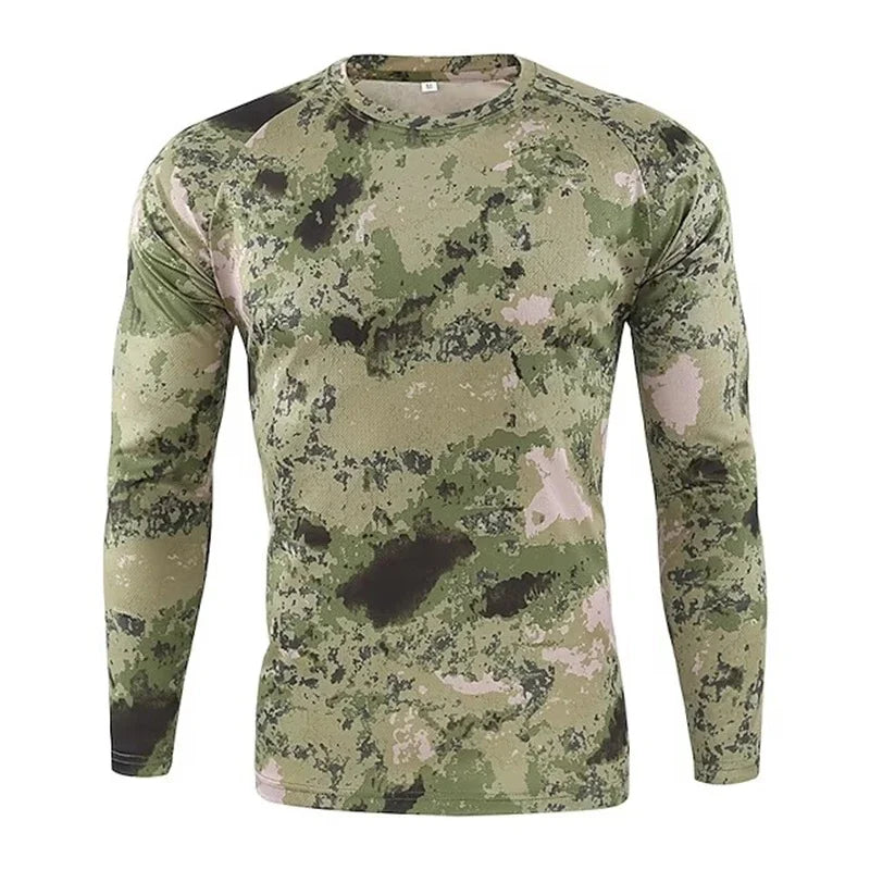 Men's 3D Camo Print Long Sleeve T-Shirt – Casual Hunting Pattern Loose Tee
