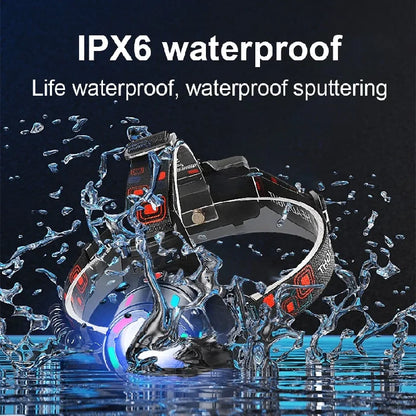 High-Power LED Headlamp with IR Sensor – Rechargeable, 5000m Beam for Fishing & Camping