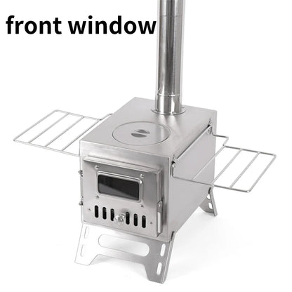 Tomshoo Outdoor Camping Wood-burning Stove Wood Burner Stainless Steel Foldable Tent Heater w Tent Fire Window Patio Fireplace