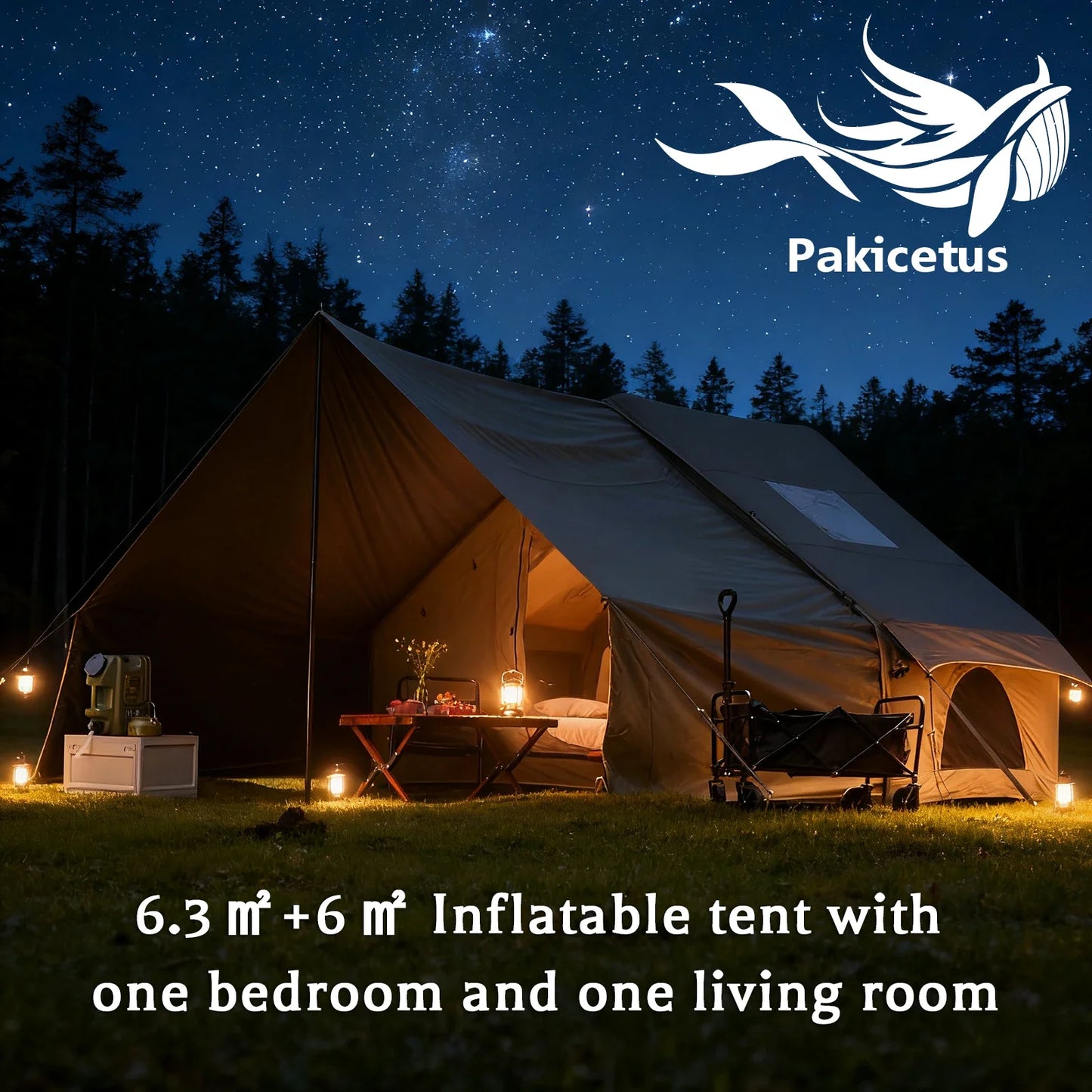 PAKICETUS Inflatable Camping Tent – 4-8 Person Portable 4-Season Waterproof Tent with Windows