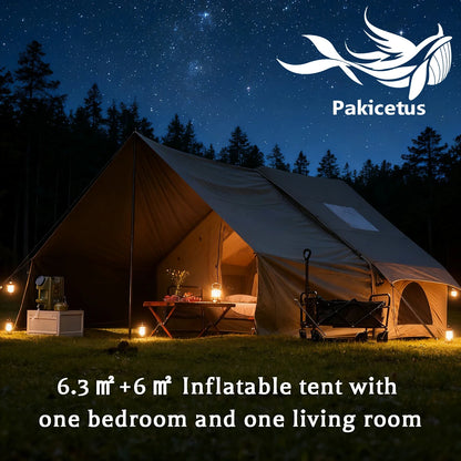 PAKICETUS Inflatable Camping Tent – 4-8 Person Portable 4-Season Waterproof Tent with Windows